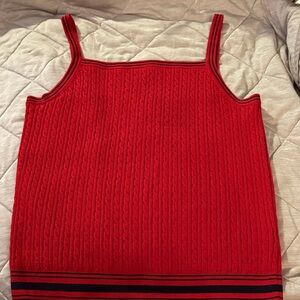 Ralph Lauren Red Knit Top with Navy Blue Stripes